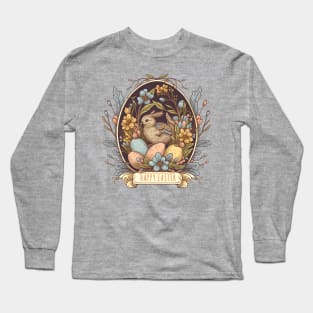 Happy Easter Cute Magic Bird Floral Vintage Painted Egg Easter Long Sleeve T-Shirt